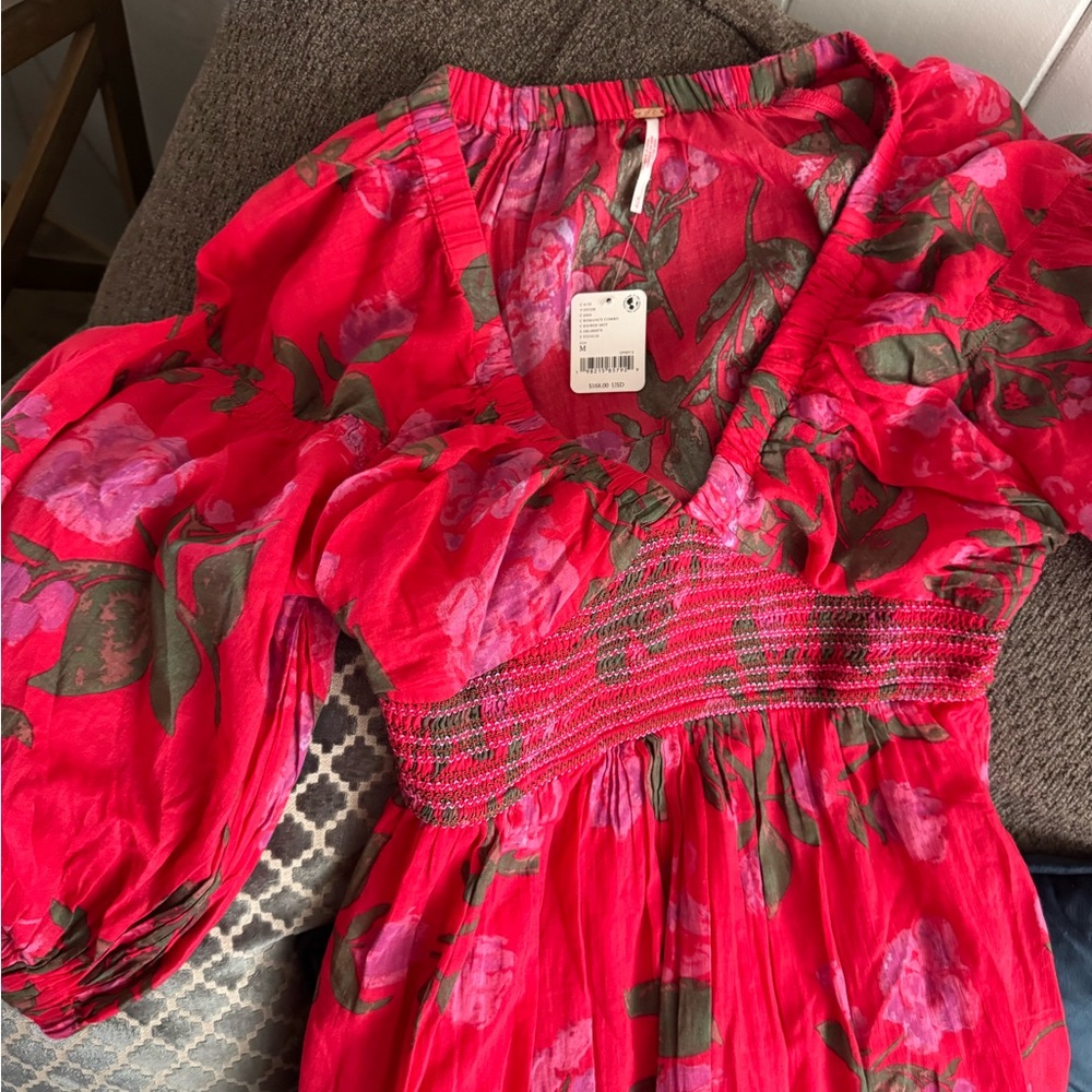 Free People Red Floral Long Sleeve Dress - Picture 3 of 4